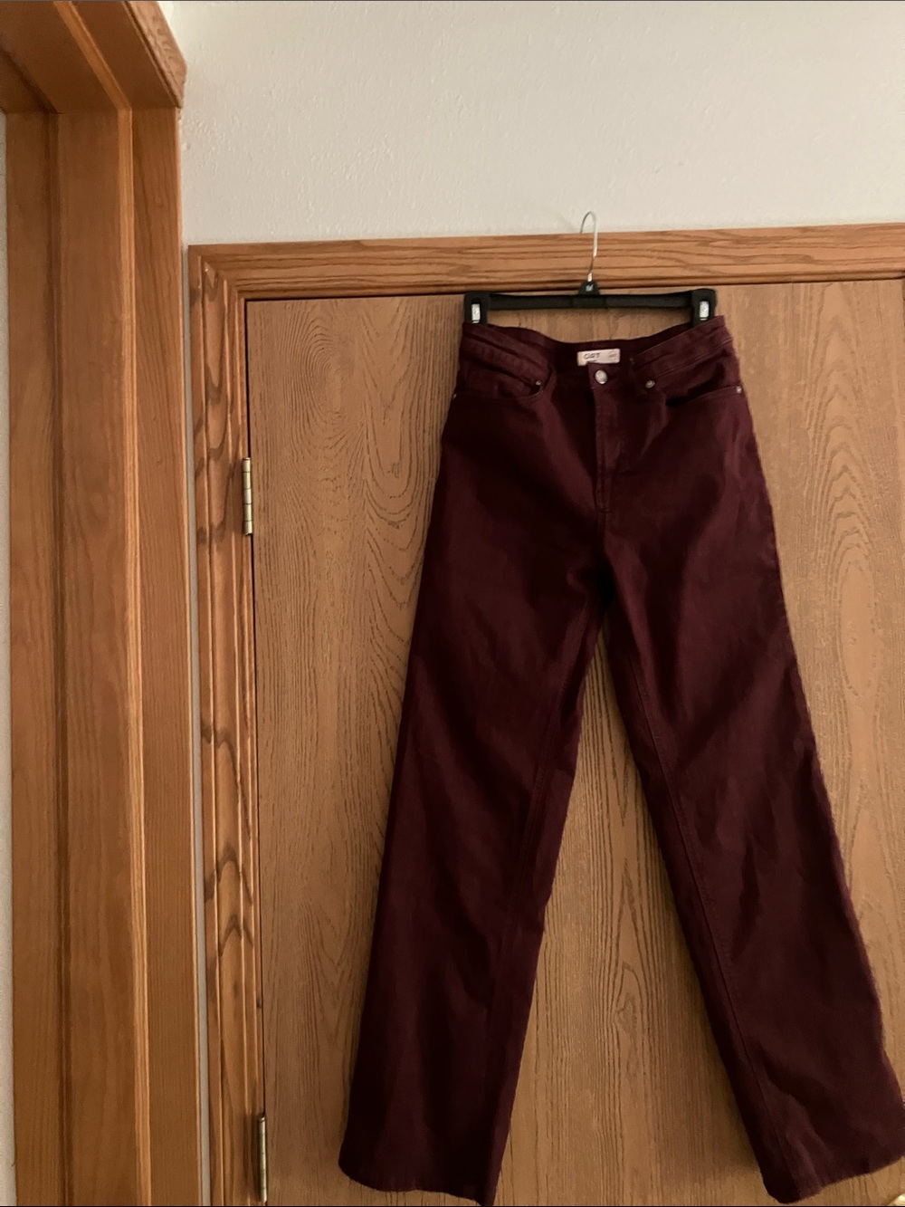 Oat New York Women’s 4/27 Maroon High Rise  Zip Front 5 pocket style jeans